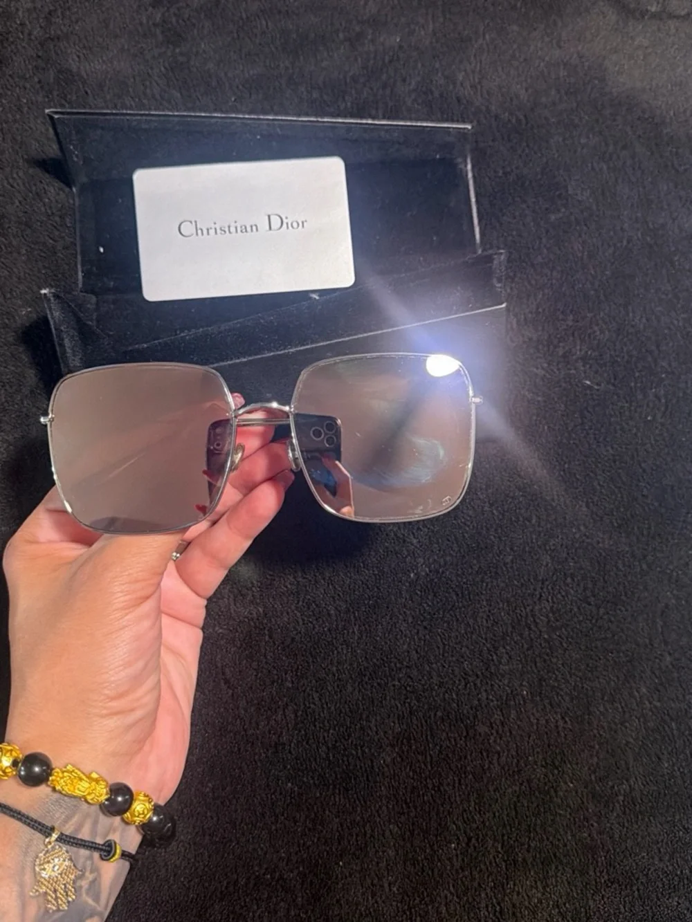 Dior Silver Frame Sunglasses with Black Lenses